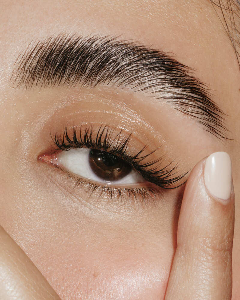 close-up of a woman with freshly laminated brows.